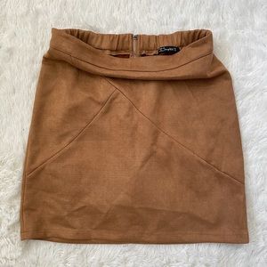 Carmel colored faux suede mid thigh skirt